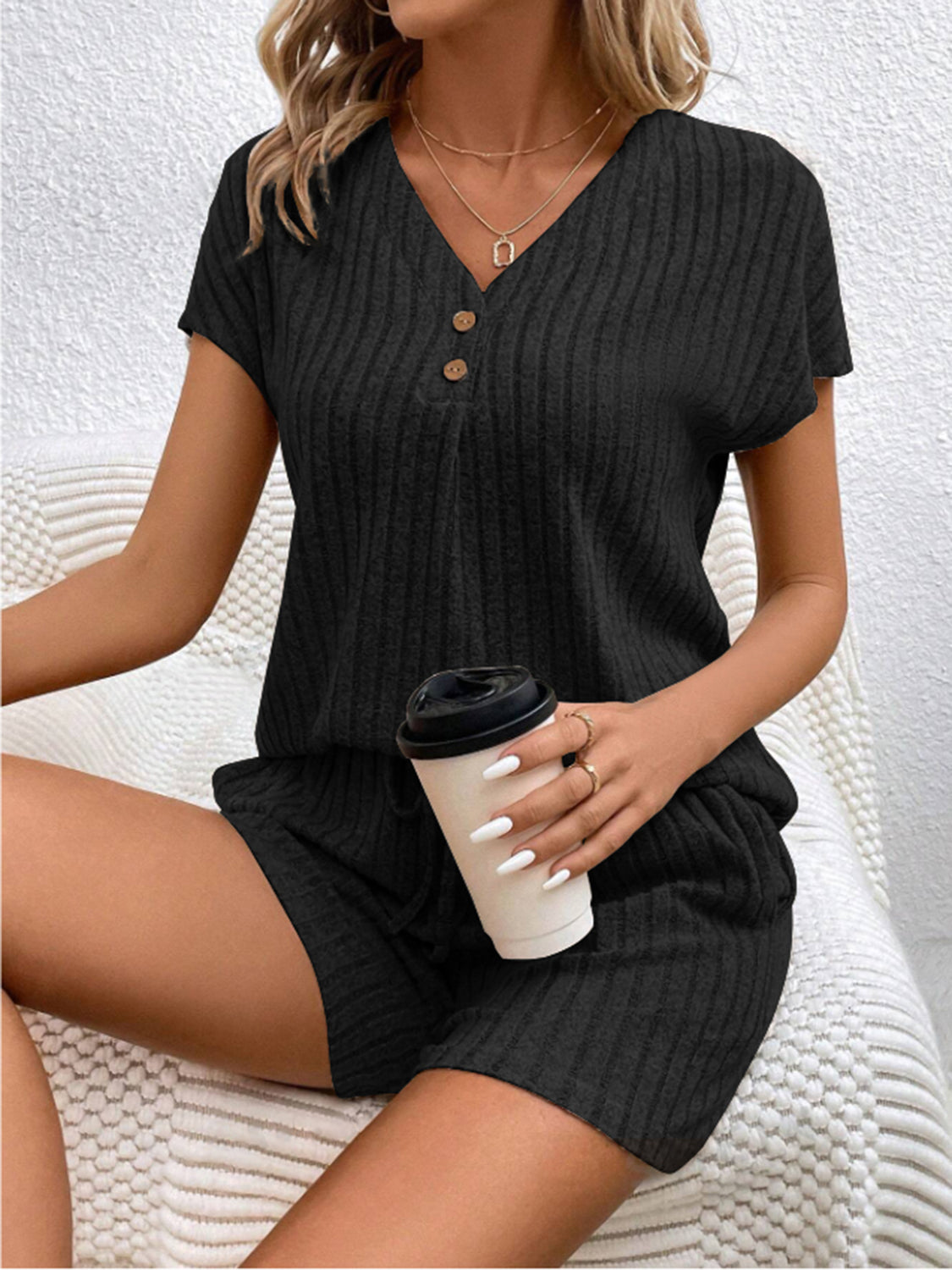 Ribbed V-Neck Top and Shorts Set More Colors! - In Style Chics Boutique LLC