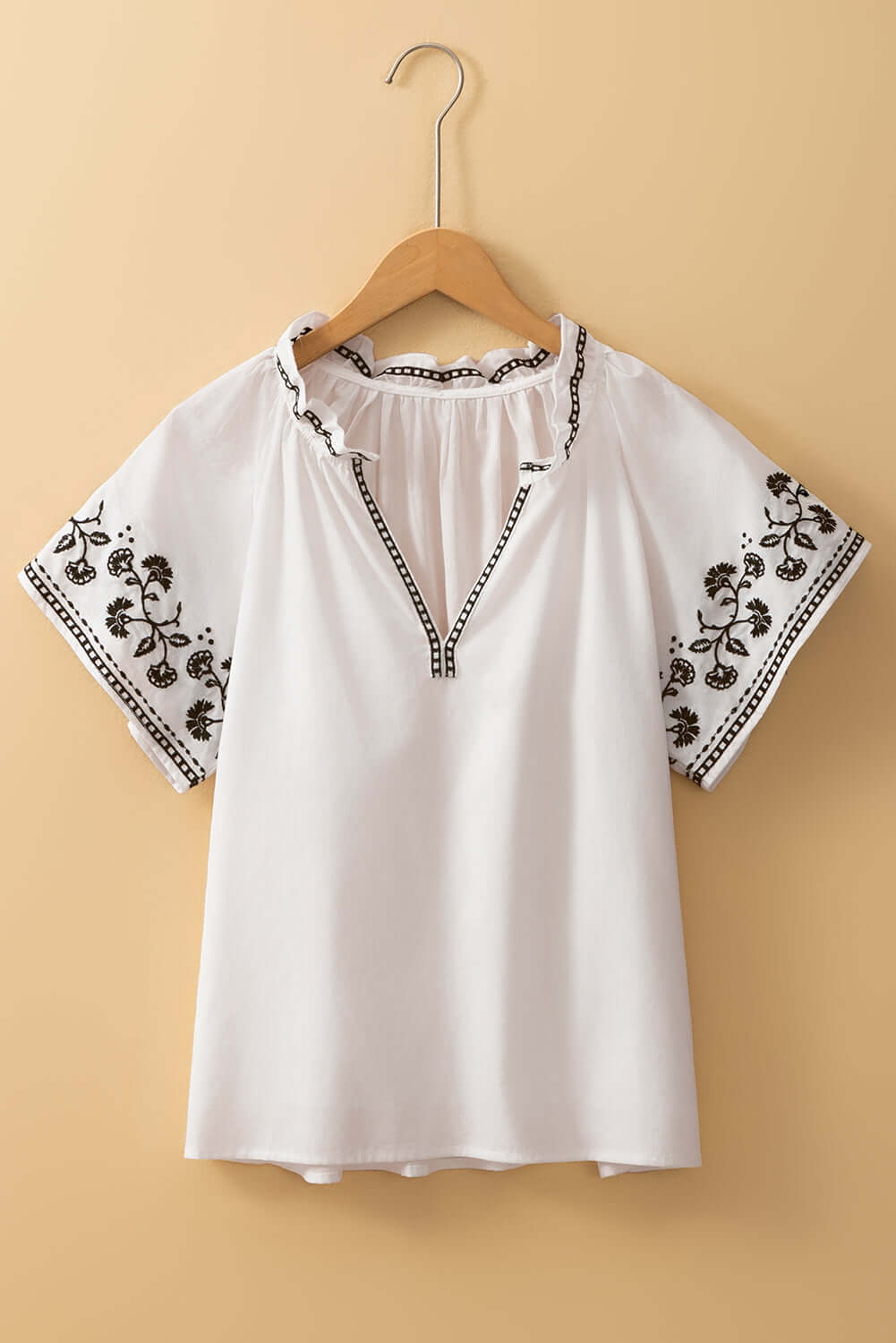 White Floral Embroidered Short Sleeve V Neck Blouse - Cute Clothes Online - In Style Chics Boutique Women's Juniors Apparel