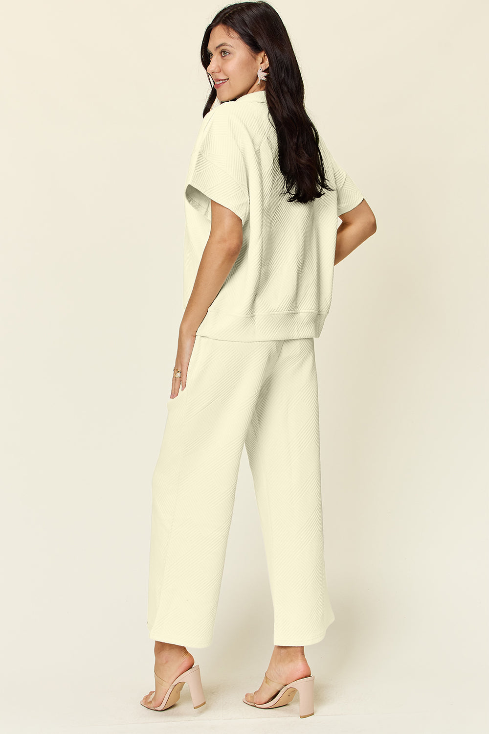 Double Take Texture Half Zip Short Sleeve Top & Pants Set- More Colors! - In Style Chics Boutique LLC