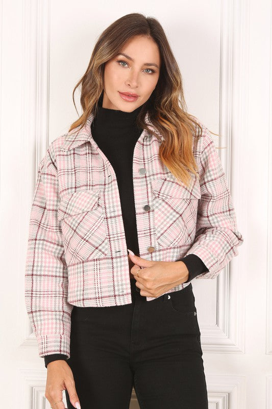 Plaid crop jacket for women - In Style Chics Boutique LLC