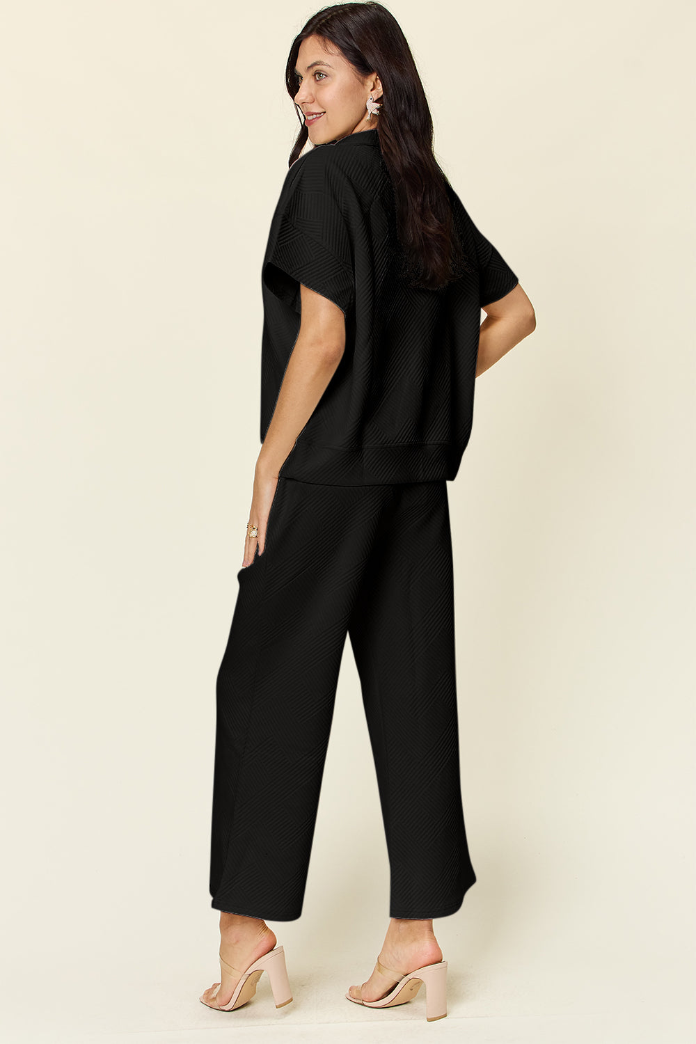 Double Take Texture Half Zip Short Sleeve Top & Pants Set- More Colors! - In Style Chics Boutique LLC