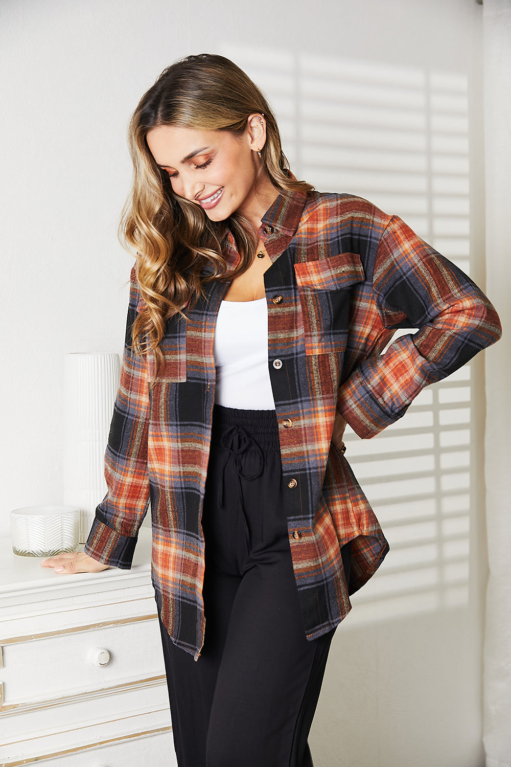 Plaid Dropped Shoulder Shirt for Women - In Style Chics Boutique LLC