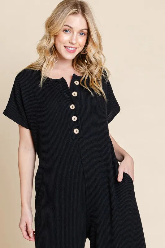 Rib Knit Jumpsuit with Button Detail - In Style Chics Boutique Women's Fashion