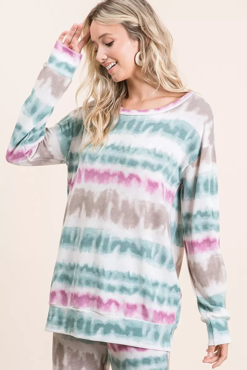 Terry Sweatshirt Tie Dye Print at In Style Chics Boutique