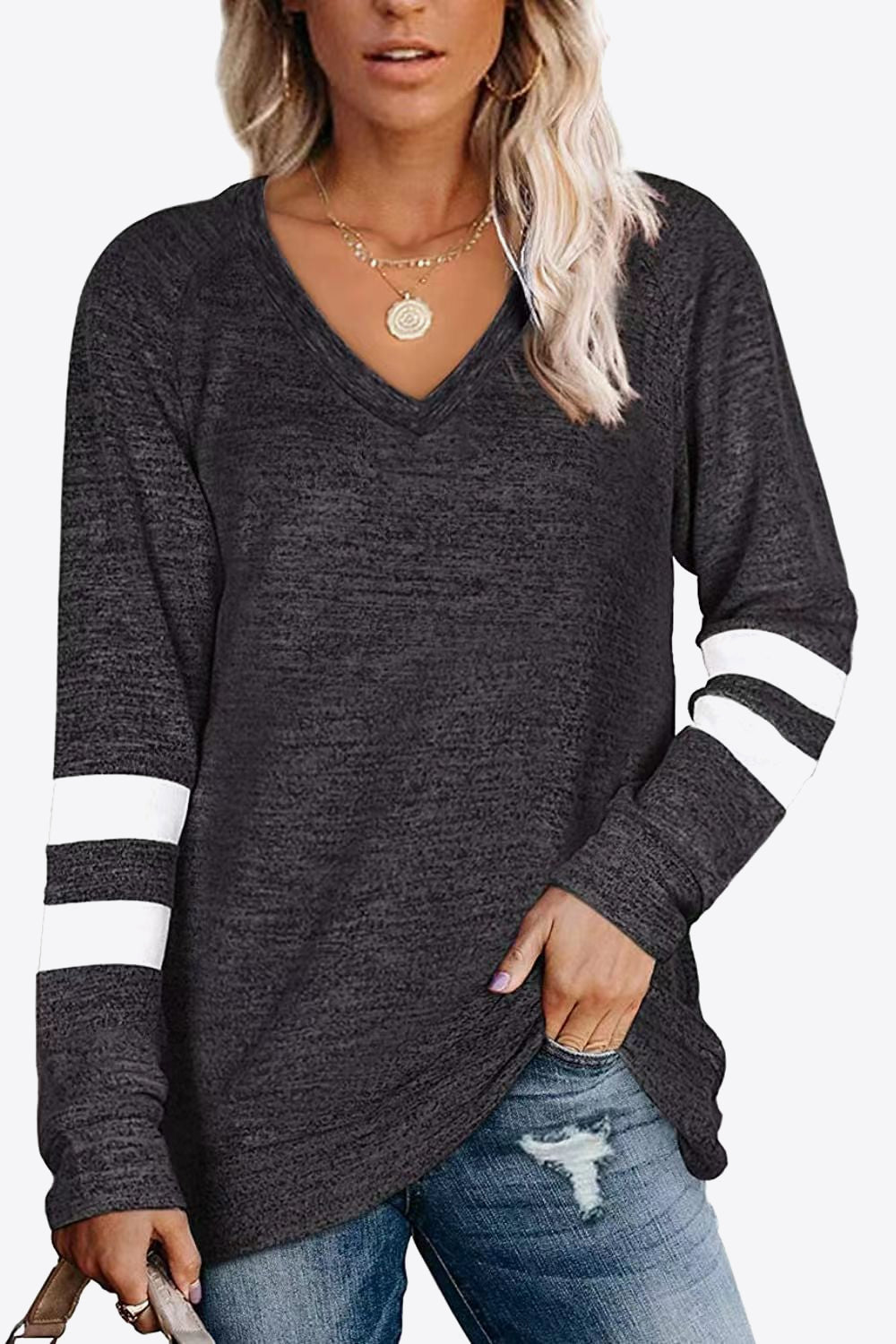 Striped Contrast Raglan Sleeve Top - In Style Chics Boutique LLC