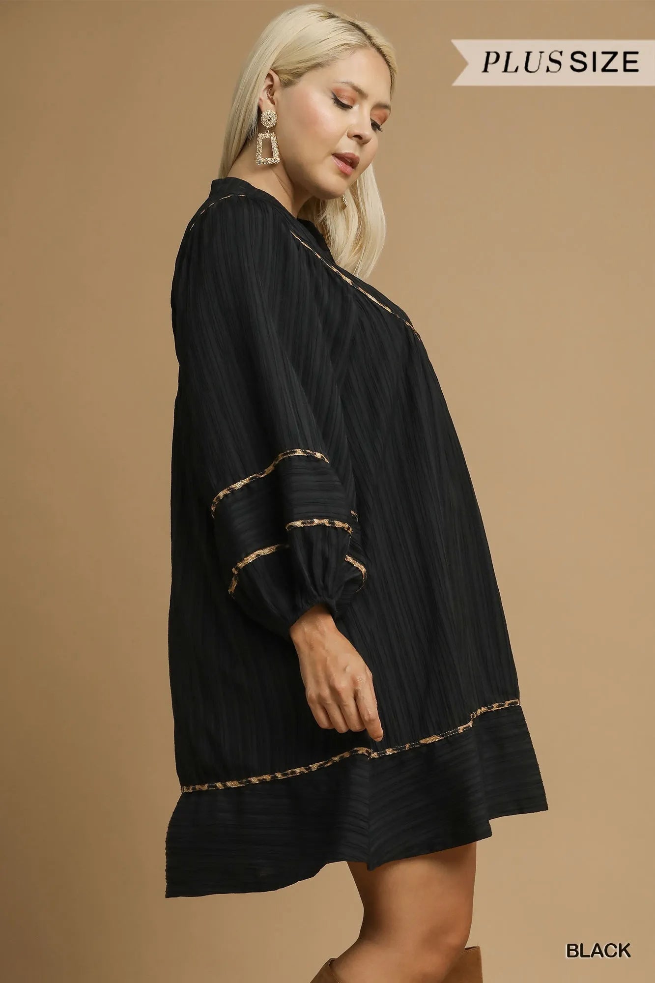 Textured Babydoll Dress with Leopard Trim at In Style Chics Boutique