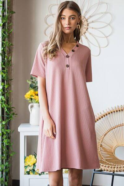 Solid Ribbed Mini Dress with Button - In Style Chics Boutique