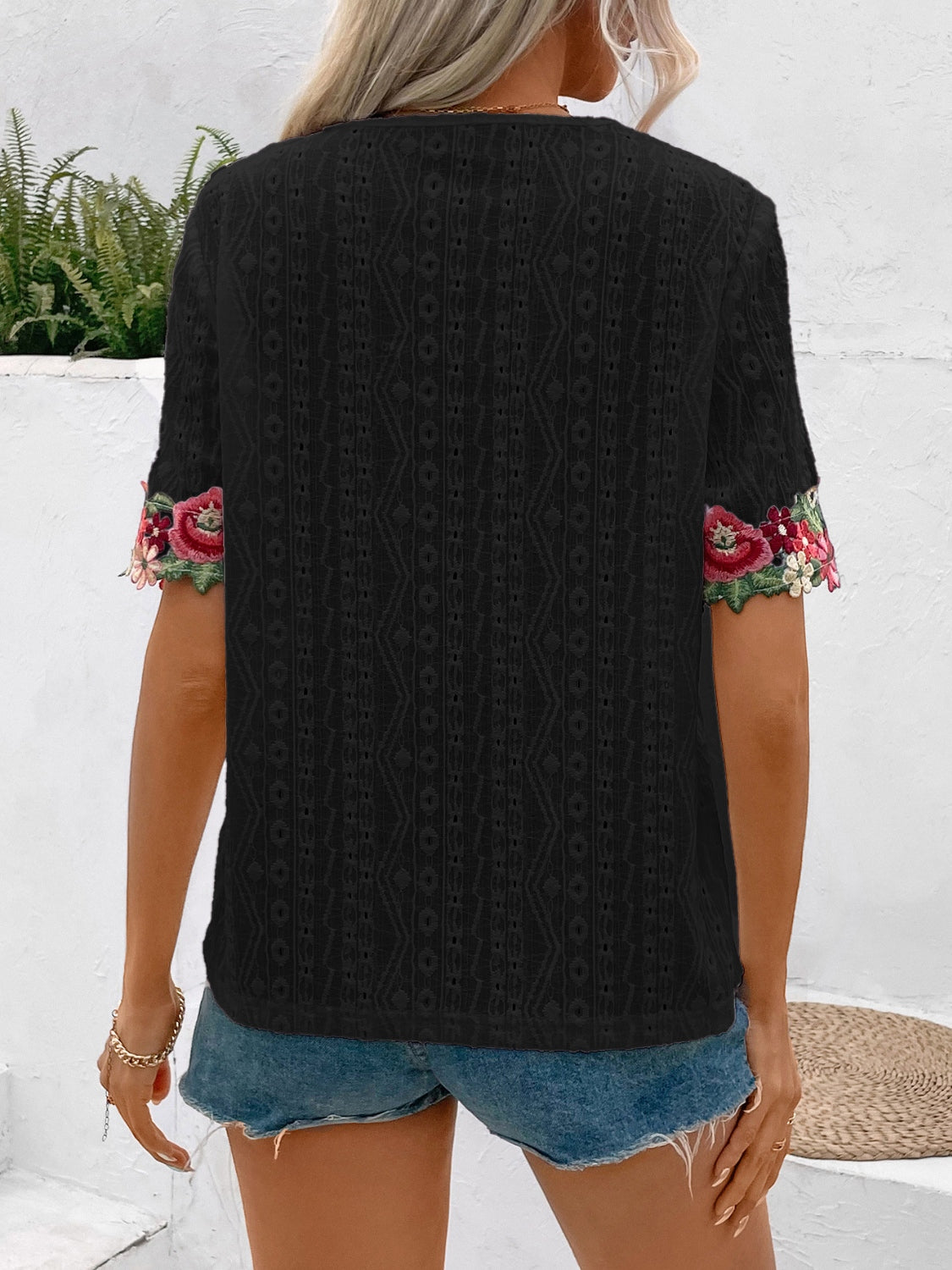 Eyelet Embroidered V-Neck Short Sleeve Blouse - More Colors! - In Style Chics Boutique LLC