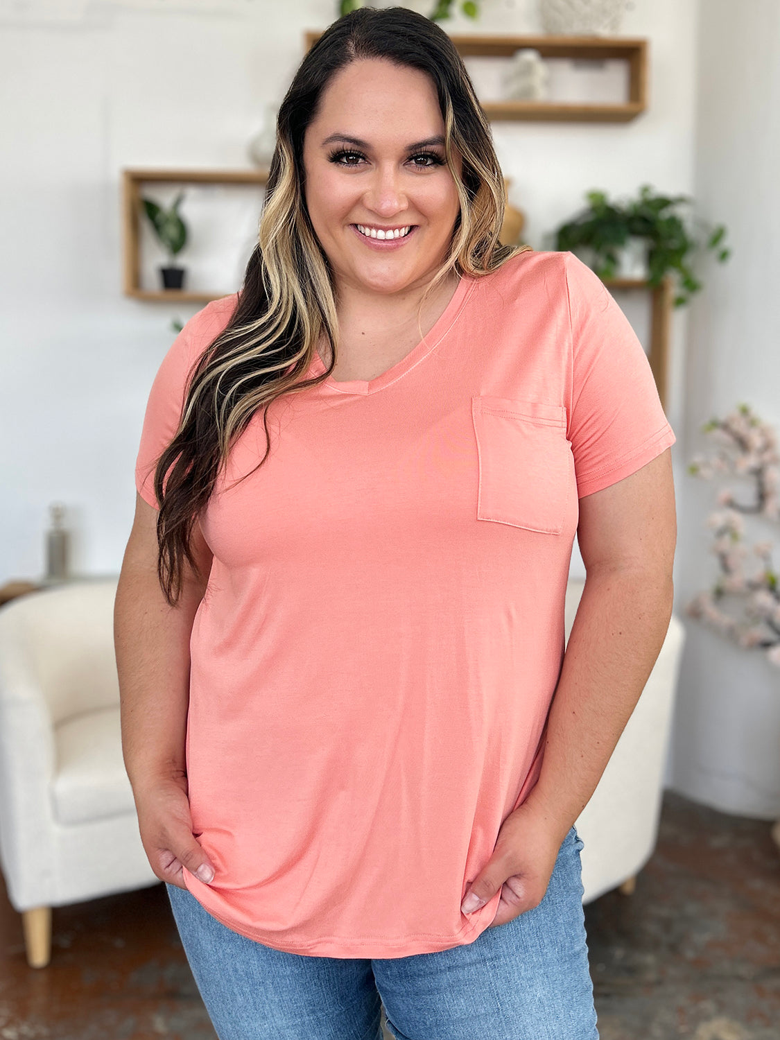 Bamboo Full Size V-Neck Short Sleeve T-Shirt - Eco Friendly - Sensitive Skin - In Style Chics Boutique Women's Juniors Plus Size Apparel Online
