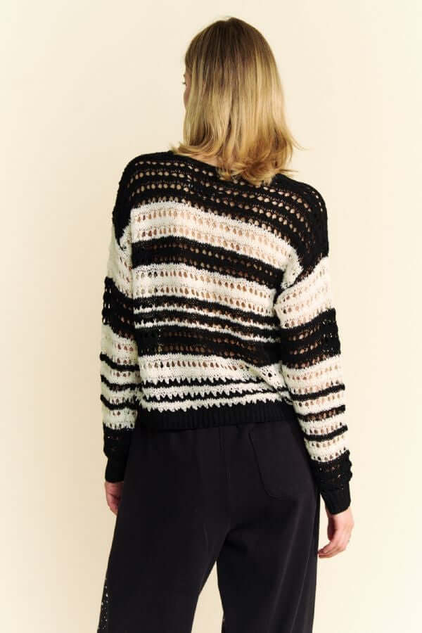Davi & Dani Contrast Striped Crochet Drop Shoulder Knit Cover Up - In Style Chics Boutique LLC