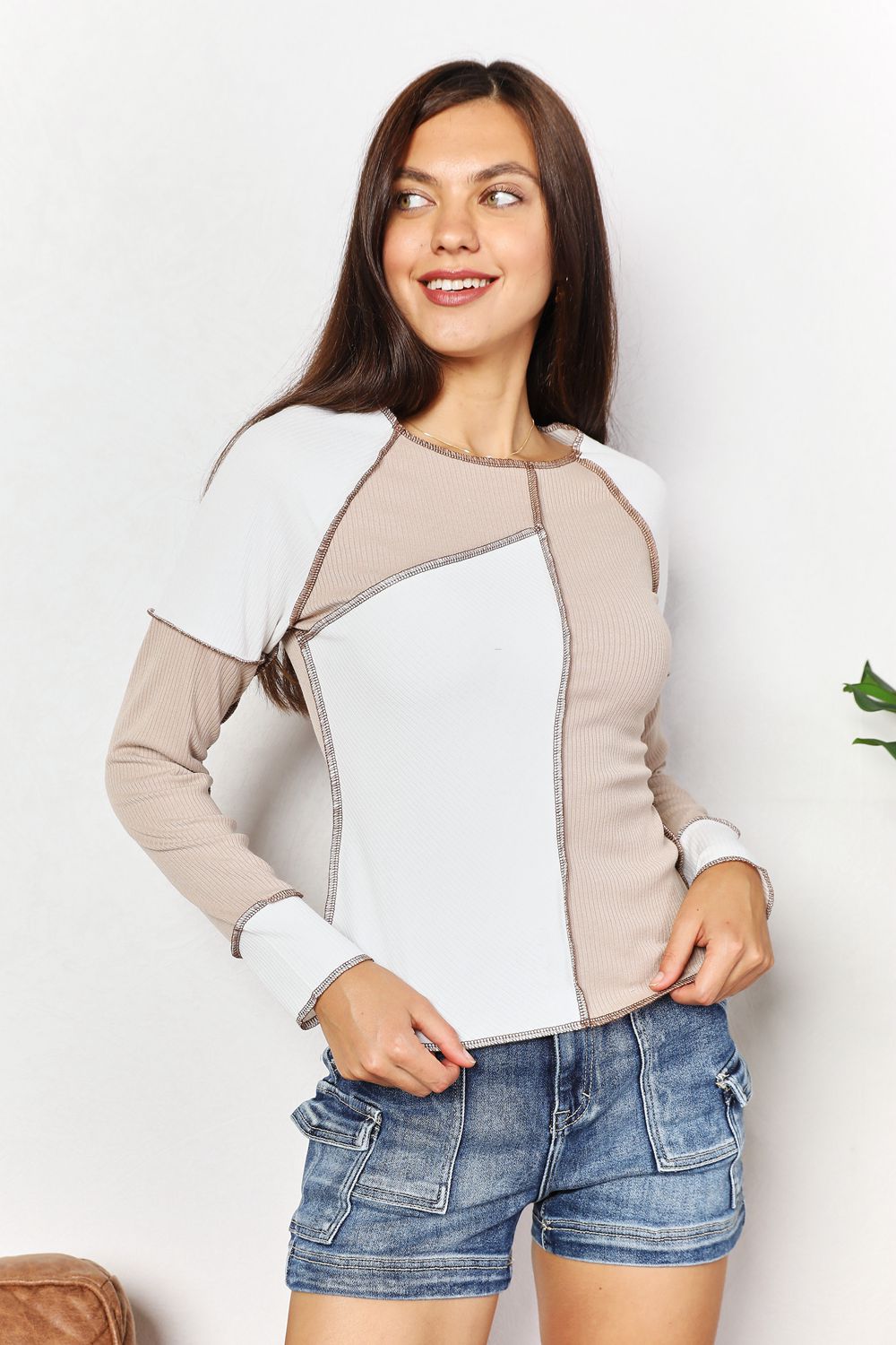 Double Take Color Block Exposed Seam Top - In Style Chics Boutique LLC