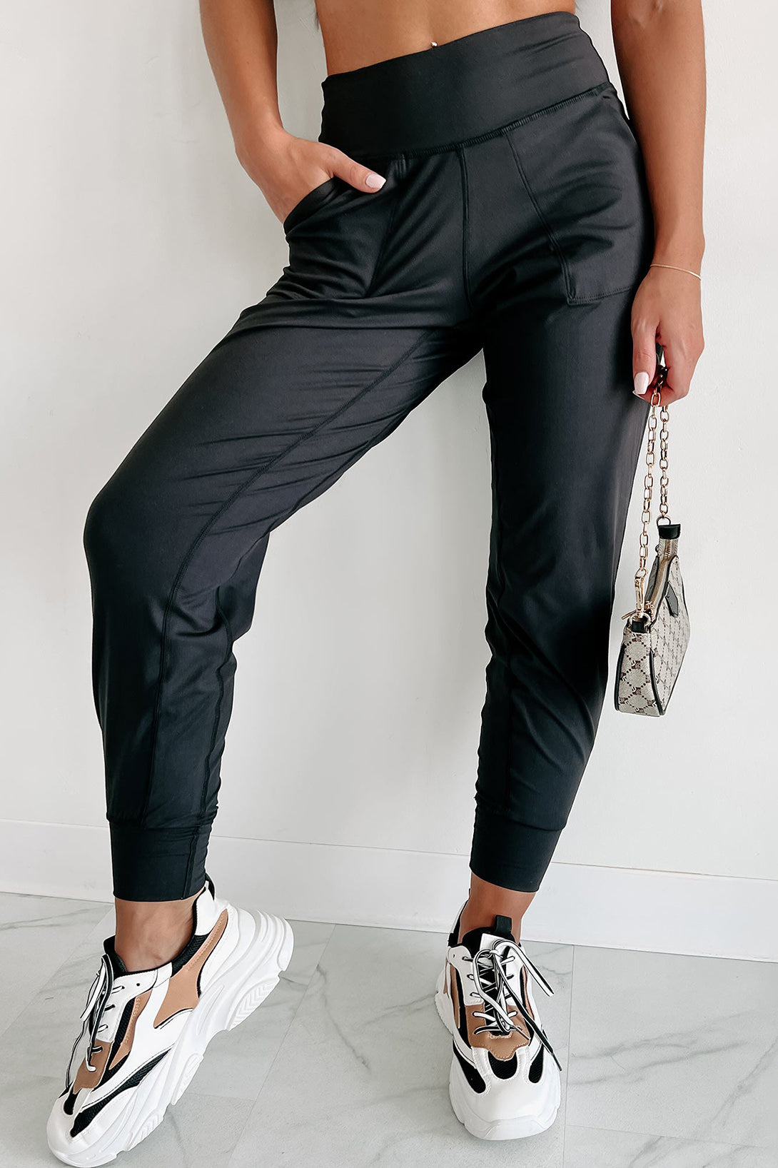 Black Exposed Seam High Waist Pocketed Joggers - In Style Chics Boutique LLC