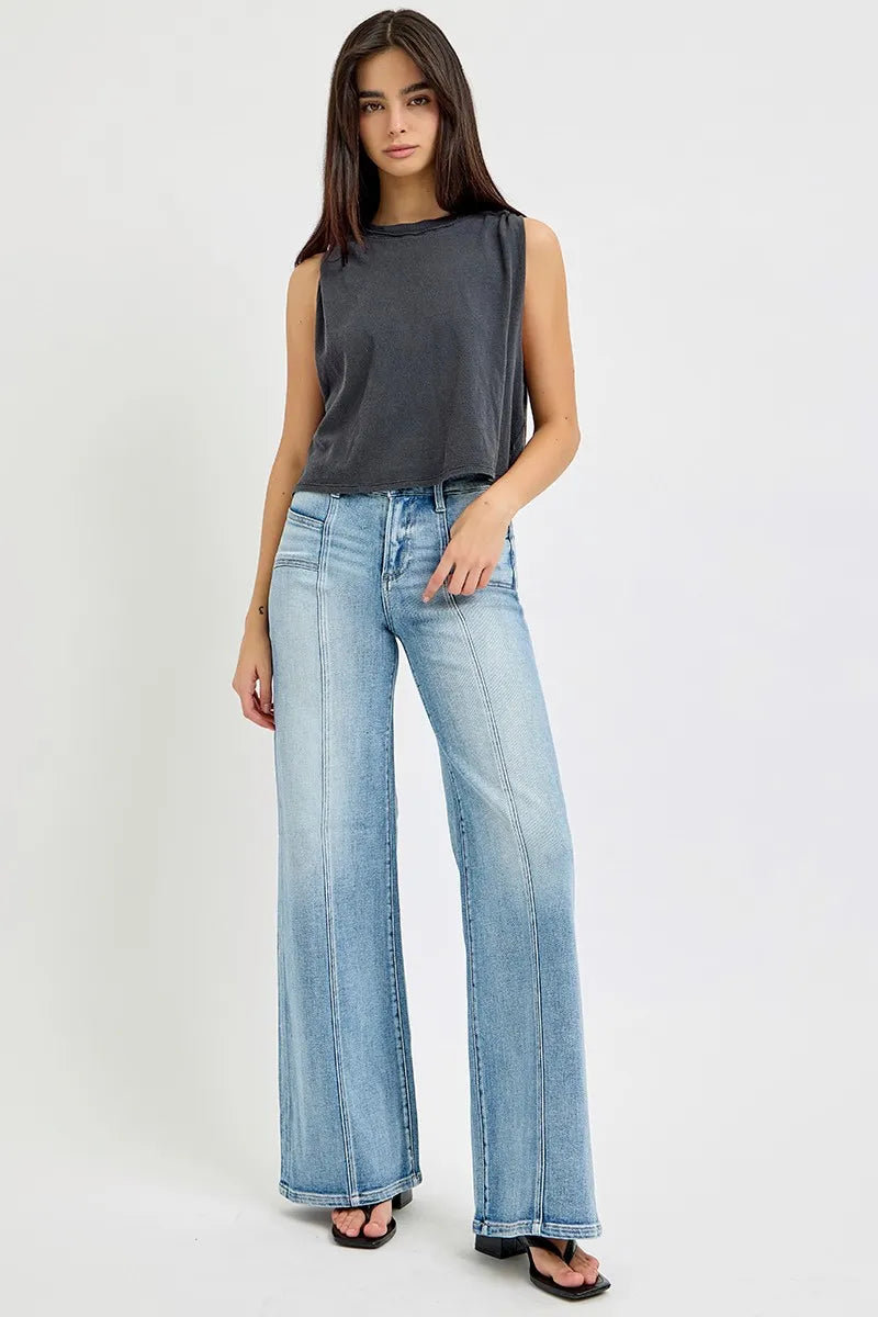 RISEN Mid Rise Wide Jeans with Front Patch Pocket - Plus Size Jeans, In Style Chics Boutique Women's Juniors Clothes Online