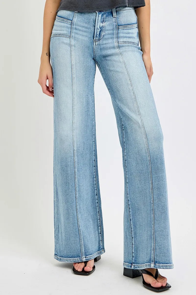 RISEN Mid Rise Wide Jeans with Front Patch Pocket - Plus Size Jeans, In Style Chics Boutique Women's Juniors Clothes Online
