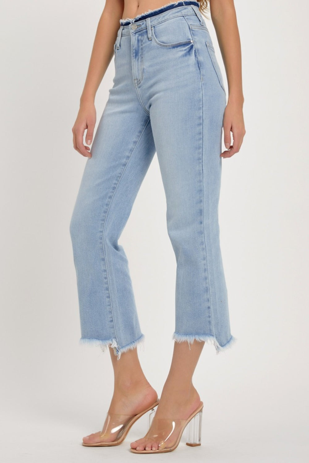 RISEN Full Size High Rise Raw Edge Crop Jeans - In Style Chics Boutique LLC