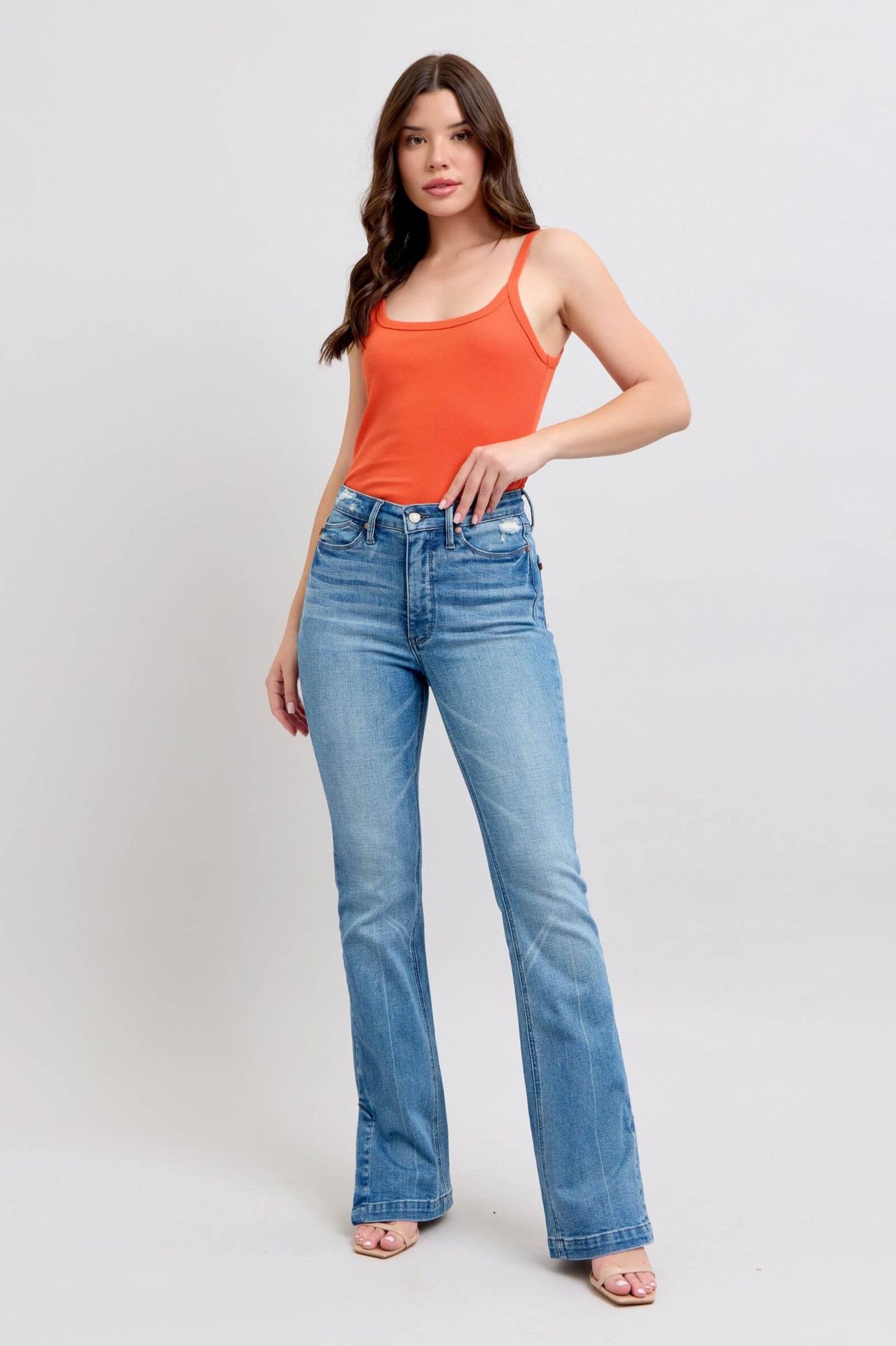 High Waist Tummy Control Vintage Wash Side Slit Slim Boot Jeans - In Style Chics Boutique Online Clothing Women's Juniors Plus Size Apparel