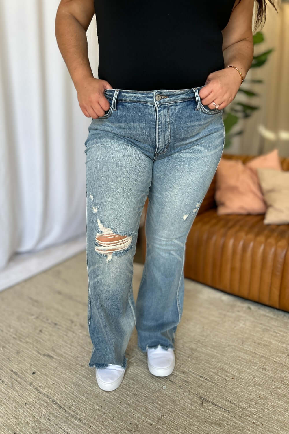 Judy Blue Full Size Medium Rise Tummy Control Destroy Flare - In Style Chics Boutique LLC