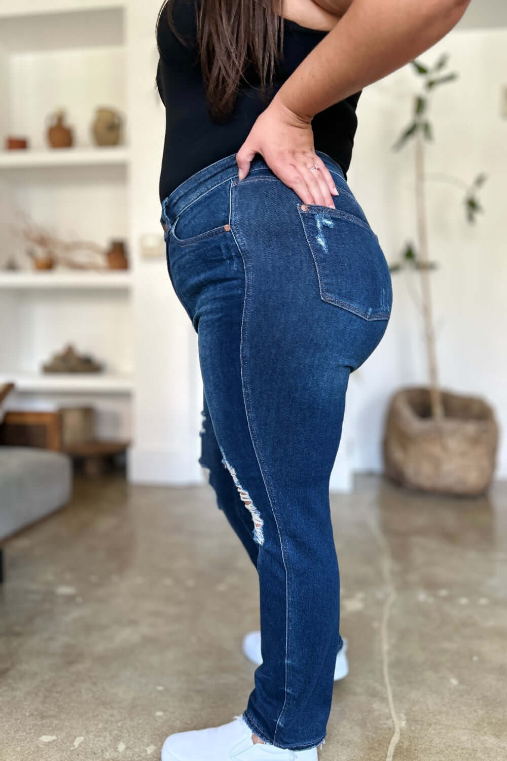 Judy Blue Full Size High Waist Rigid Magic Heavy Destroy Straight Jeans - In Style Chics Boutique LLC
