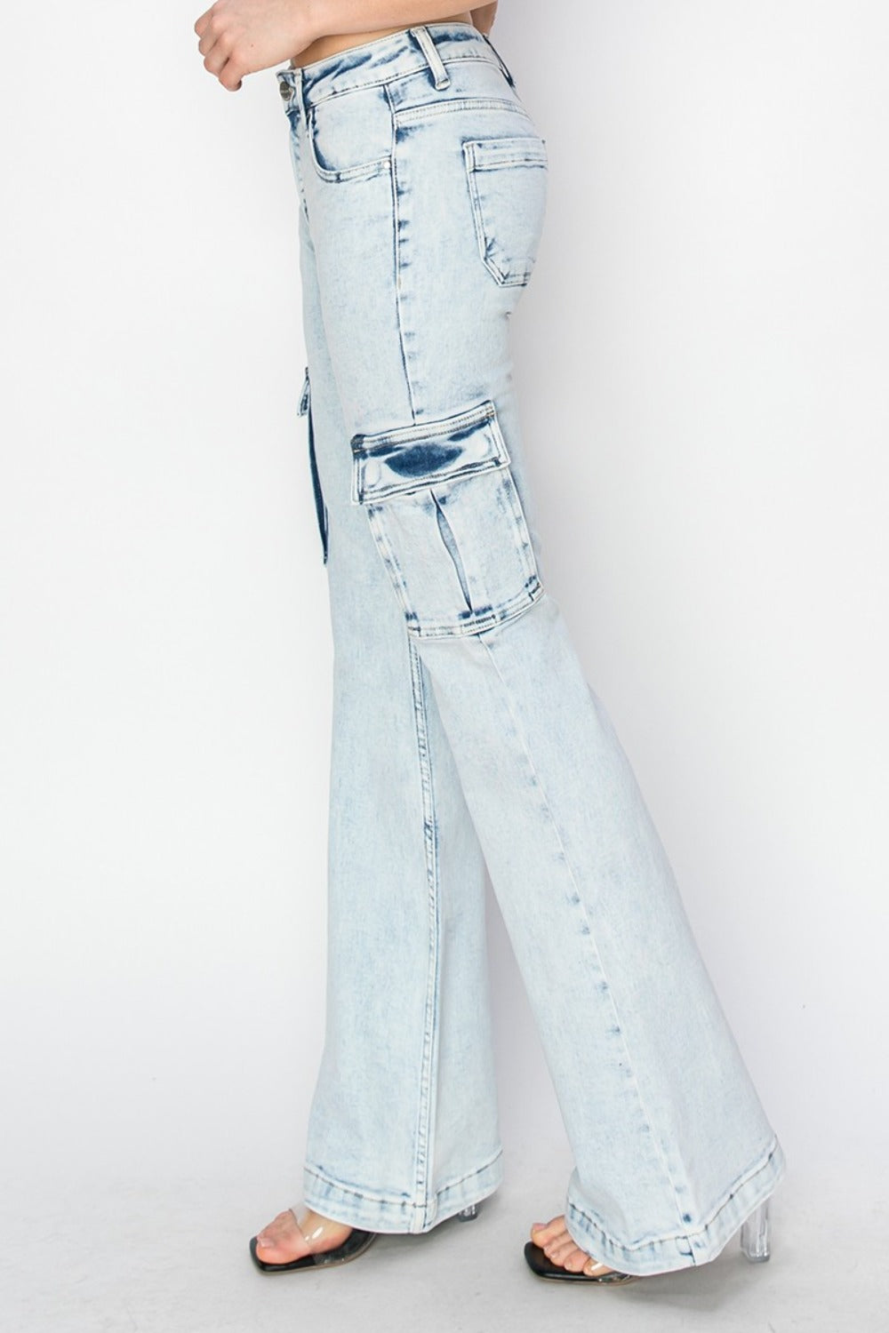 RISEN Full Size High Rise Cargo Flare Jeans - In Style Chics Boutique LLC
