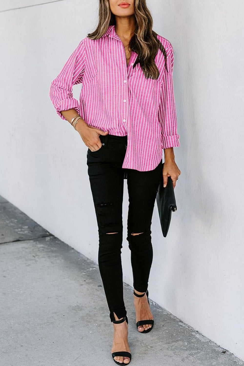 Striped Button Up Long Sleeve Shirt More Colors! - In Style Chics Boutique LLC