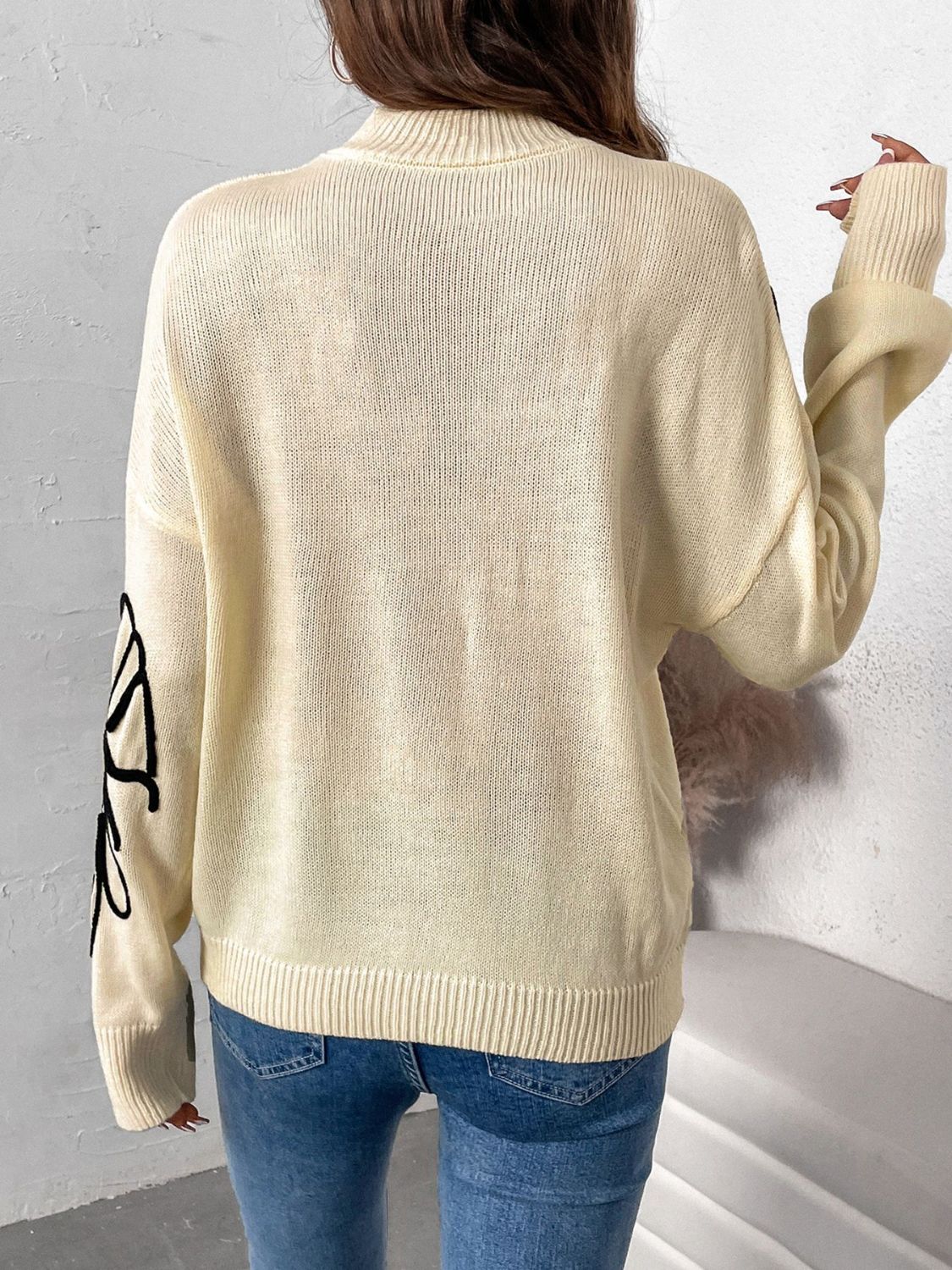 Perfee Mock Neck Dropped Shoulder Long Sleeve Sweater - In Style Chics Boutique LLC