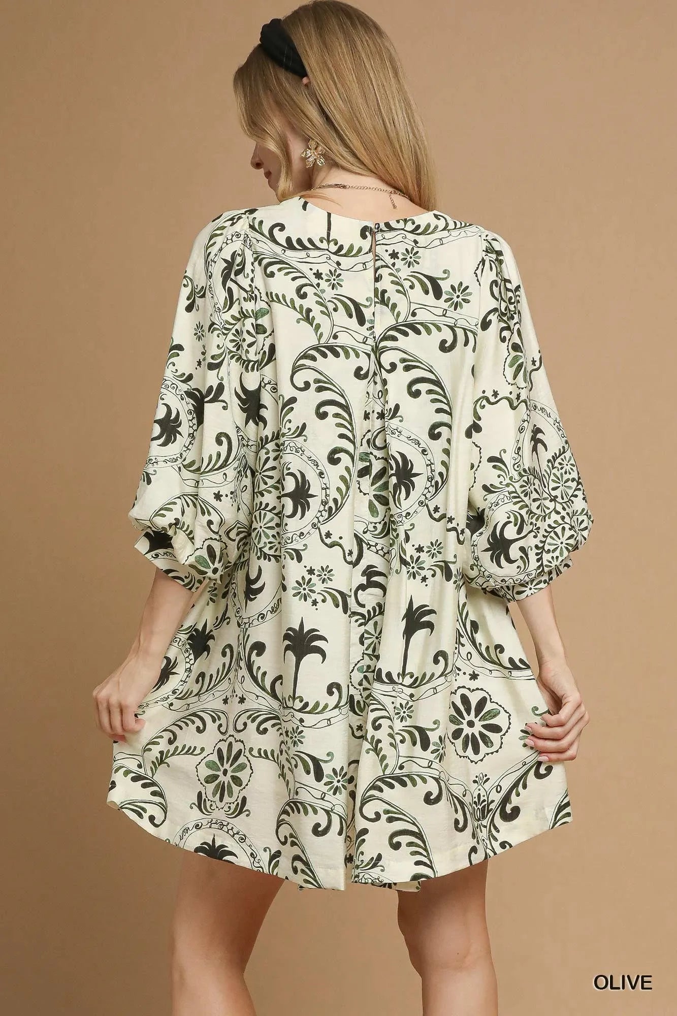 Boho Printed Balloon Sleeve Mini Dress at In Style Chics Boutique