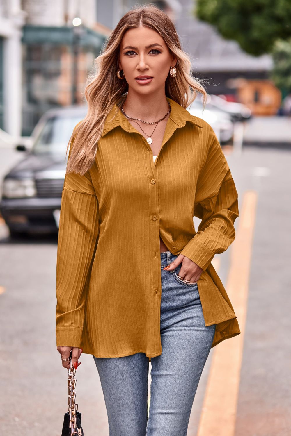 Slit Dropped Shoulder Longline Shirt - In Style Chics Boutique LLC