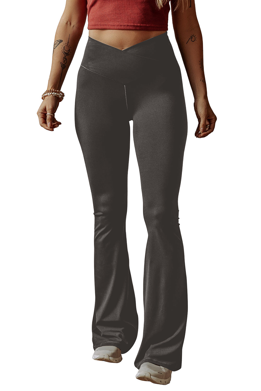 Black V Shape High Waist Flared Leggings - In Style Chics Boutique LLC