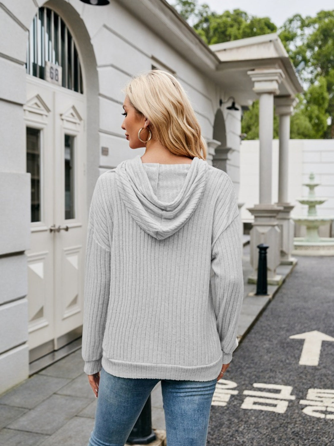 Ribbed Drawstring Long Sleeve Hoodie - In Style Chics Boutique LLC