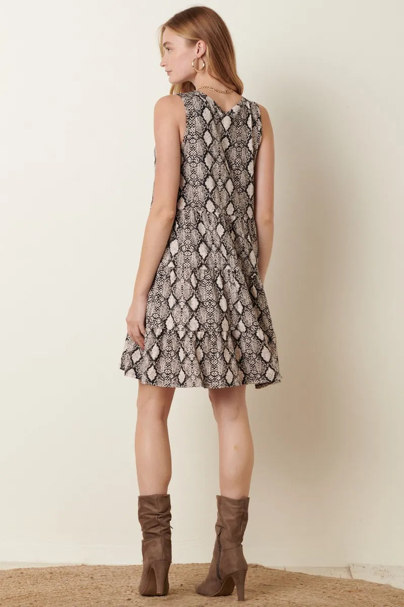 Tank Dress, Snake Print Ruffle Detail - In Style Chics Boutique