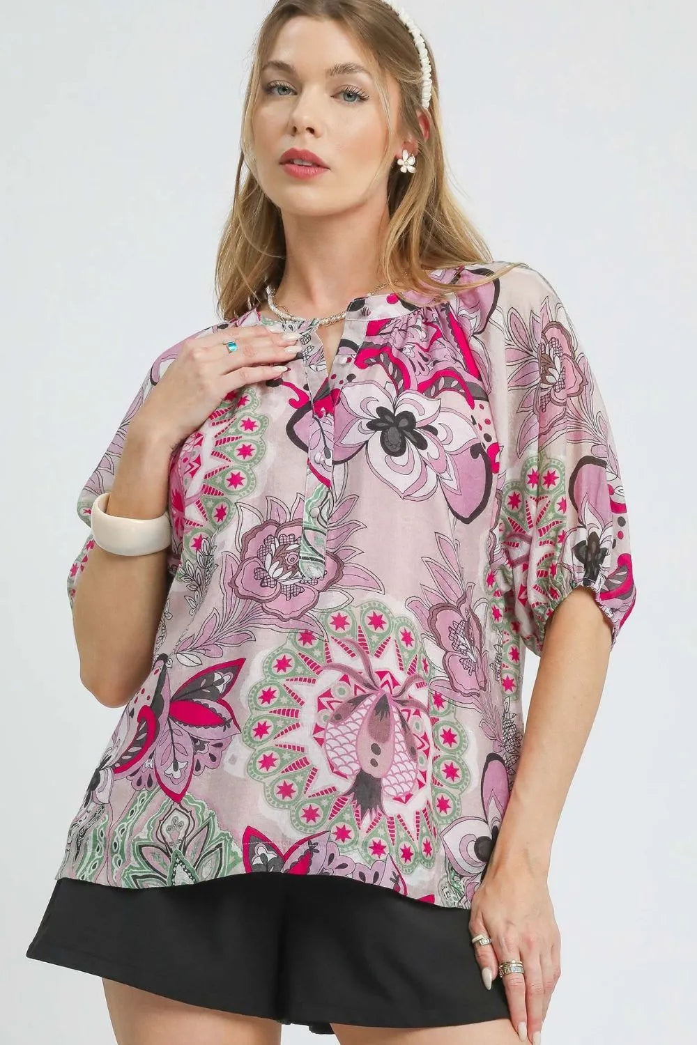 Blouse, Floral Print Half Sleeve - In Style Chics Boutique