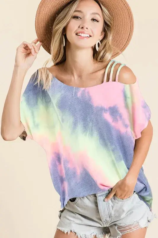 Tie Dye French Terry Strapped One Shoulder Top - Cute Clothes Online - In Style Chics Boutique Women's Juniors Apparel  In Style Women's Fashion