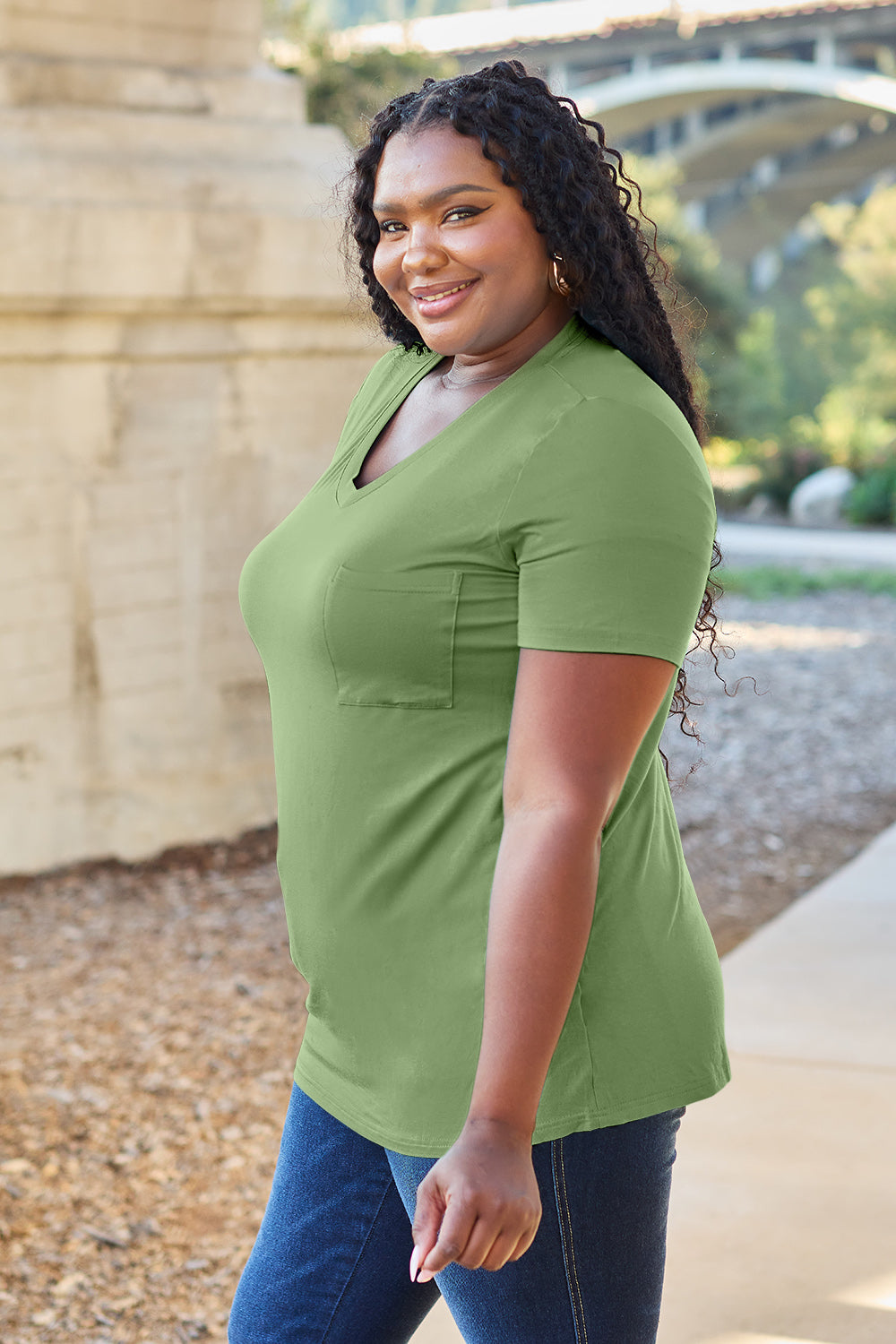 Bamboo Full Size V-Neck Short Sleeve T-Shirt - Eco Friendly - Sensitive Skin - In Style Chics Boutique Women's Juniors Plus Size Apparel Online