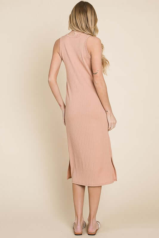 Ribbed Knit Sleeveless Midi Dress -Avoid Tariffs - Clothes Made in USA - In Style Chics Boutique Online Women's Juniors Apparel