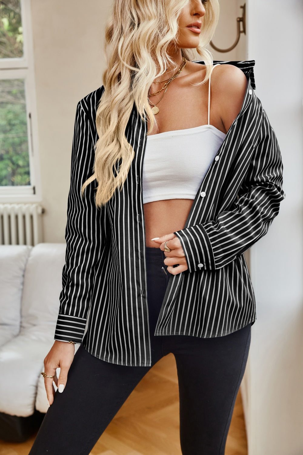 Striped Button Up Long Sleeve Shirt More Colors! - In Style Chics Boutique LLC