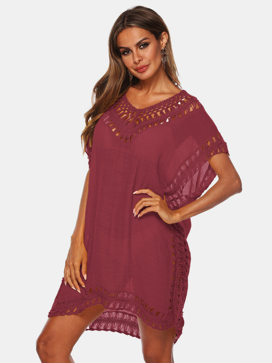Cutout V-Neck Short Sleeve Cover-Up - More Colors! - In Style Chics Boutique LLC