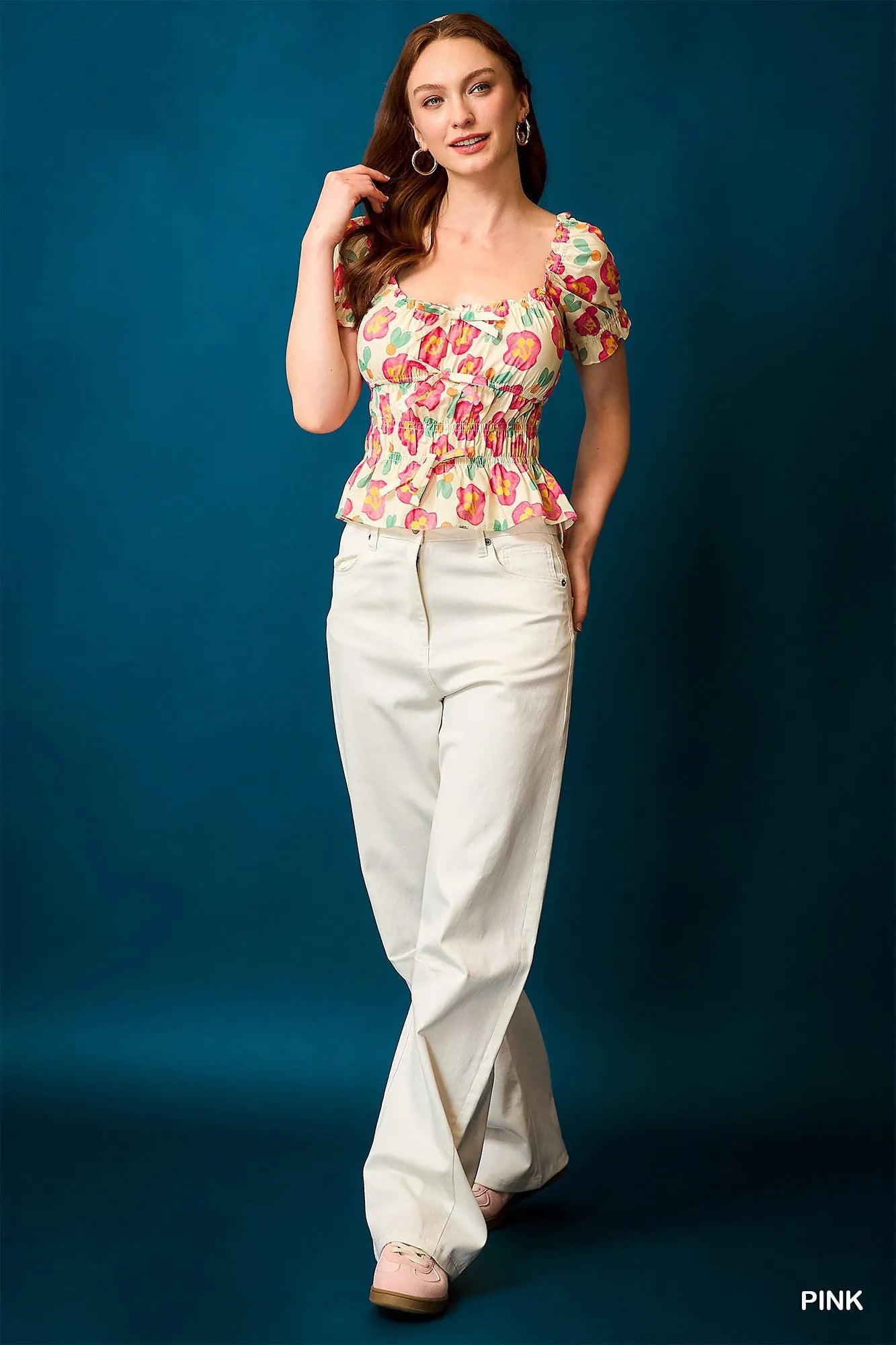 Floral Smocked Peplum Blouse at In Style Chics Boutique