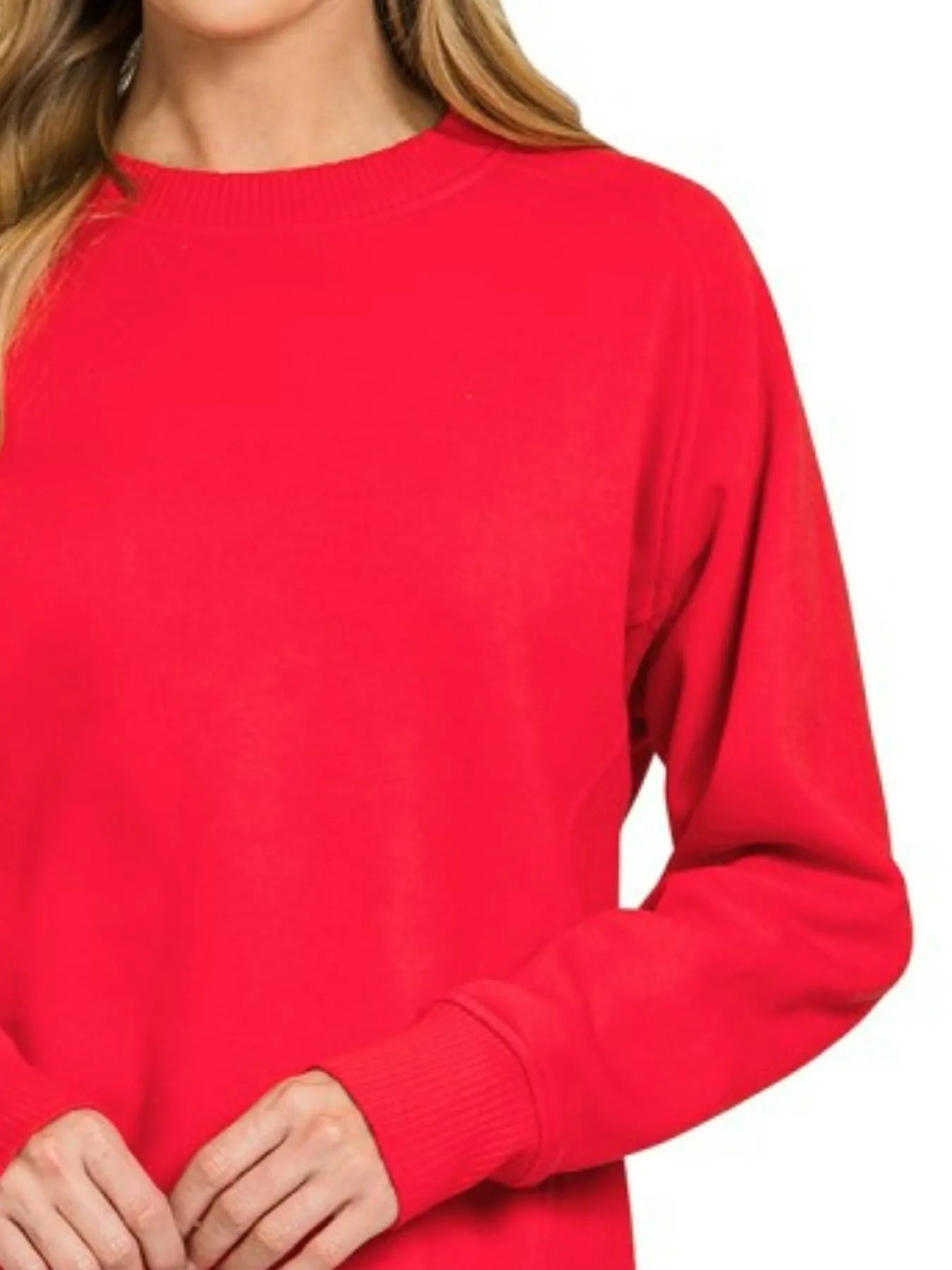 Fleece Sweatshirt Round Neck Ribbed Side Raglan at In Style Chics Boutique ❤️