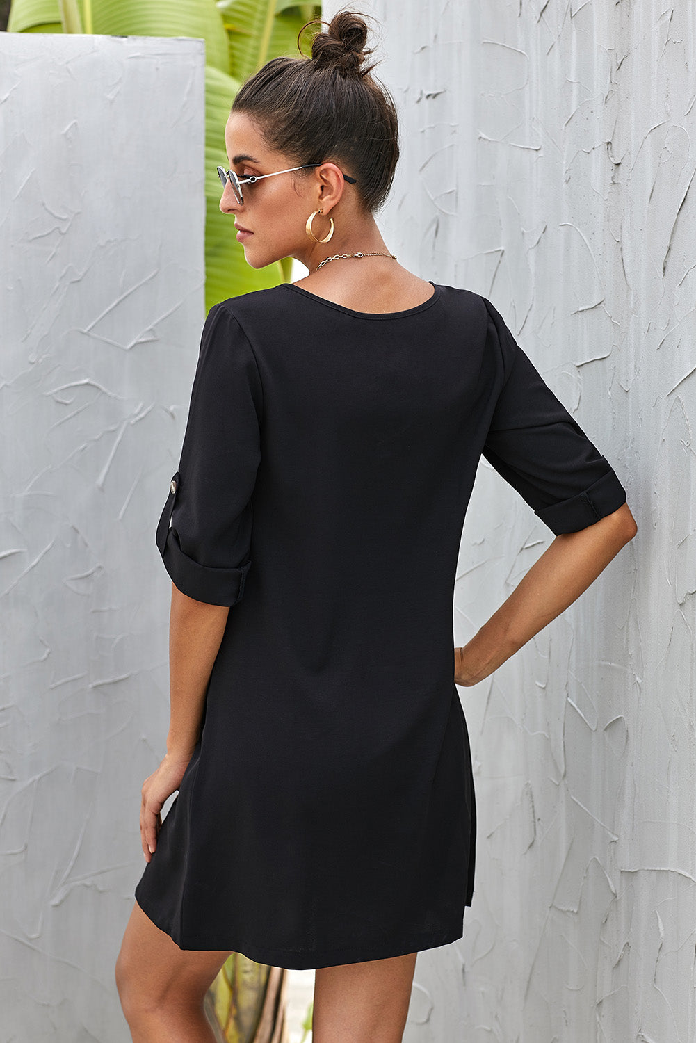 Buttoned V-Neck Dress - In Style Chics Boutique LLC
