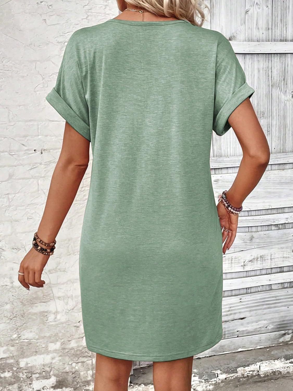 Quarter Button V-Neck Short Sleeve Dress - More Colors! - In Style Chics Boutique LLC