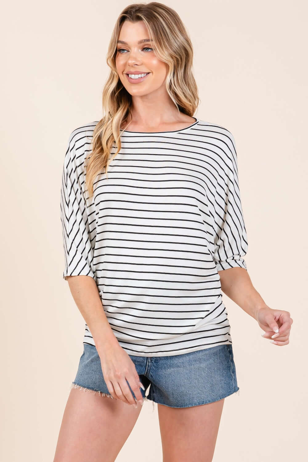 Striped Boat Neck Dolman Sleeve Top - Cute Clothing Online - In Style Chics Boutique Women's Juniors Apparel