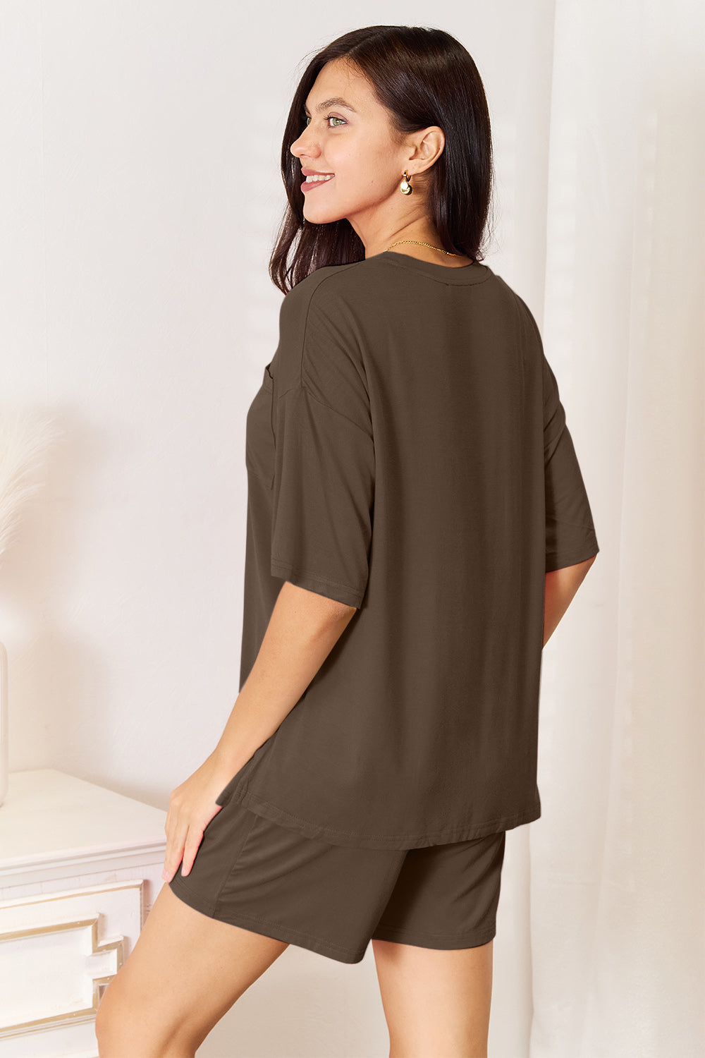 Basic Bae Bamboo Round Neck Drop Shoulder T-Shirt and Shorts Set - In Style Chics Boutique LLC