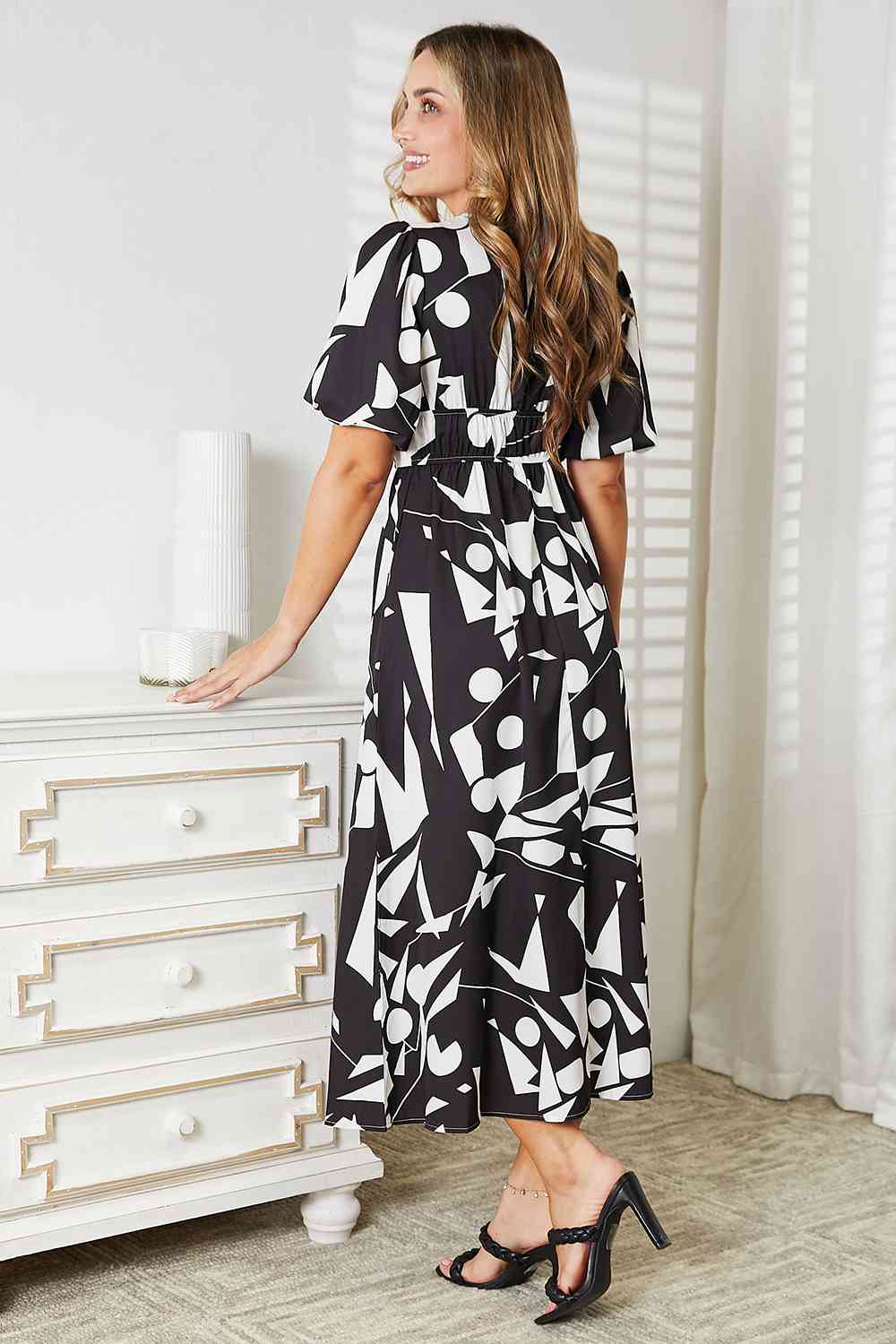 Printed Surplice Balloon Sleeve Dress - spring dresses - In Style Chics Boutique Online Clothing