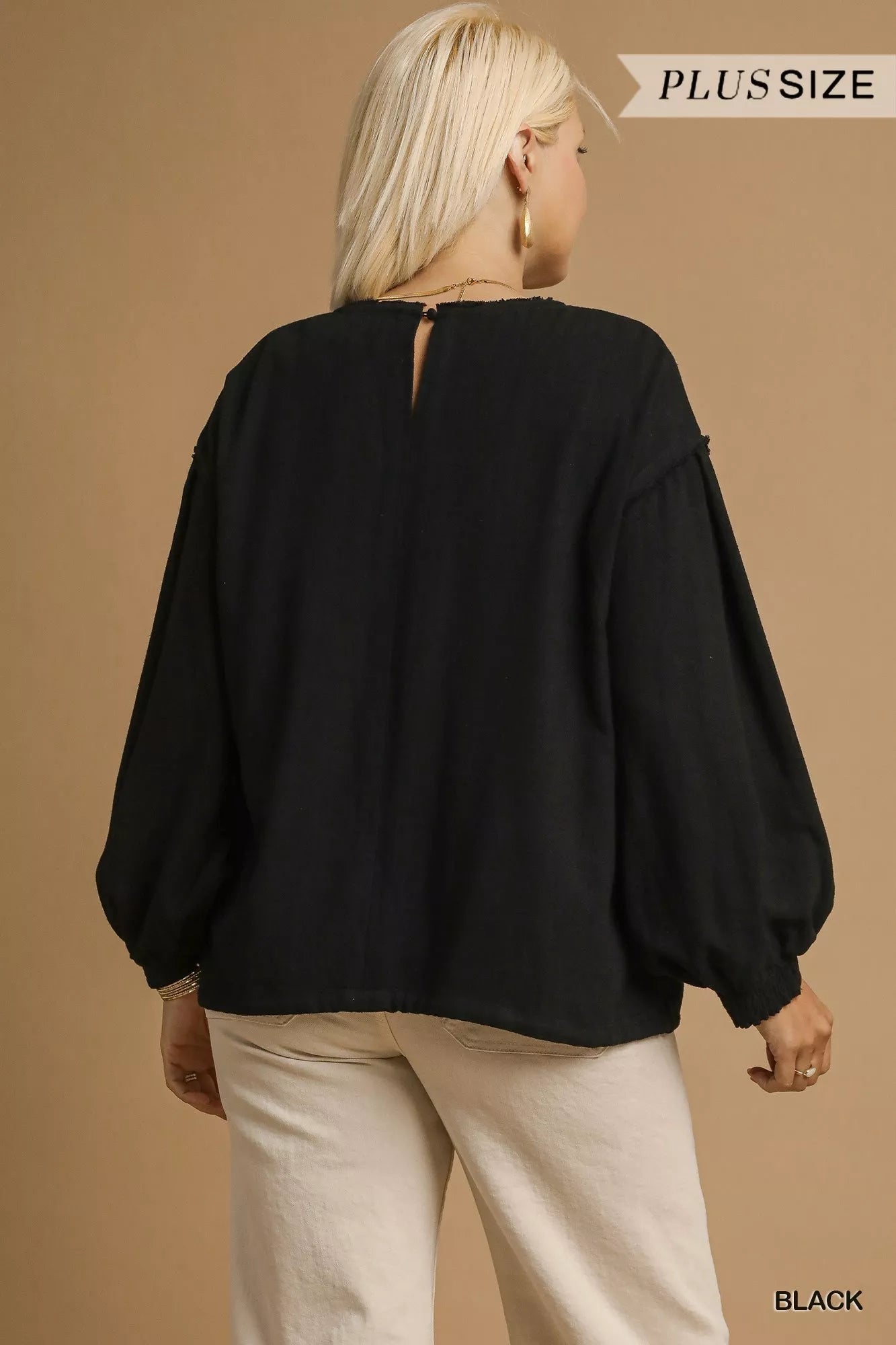 Linen Long Sleeve Plus Size Top with Drawstring at In Style Chics Boutique