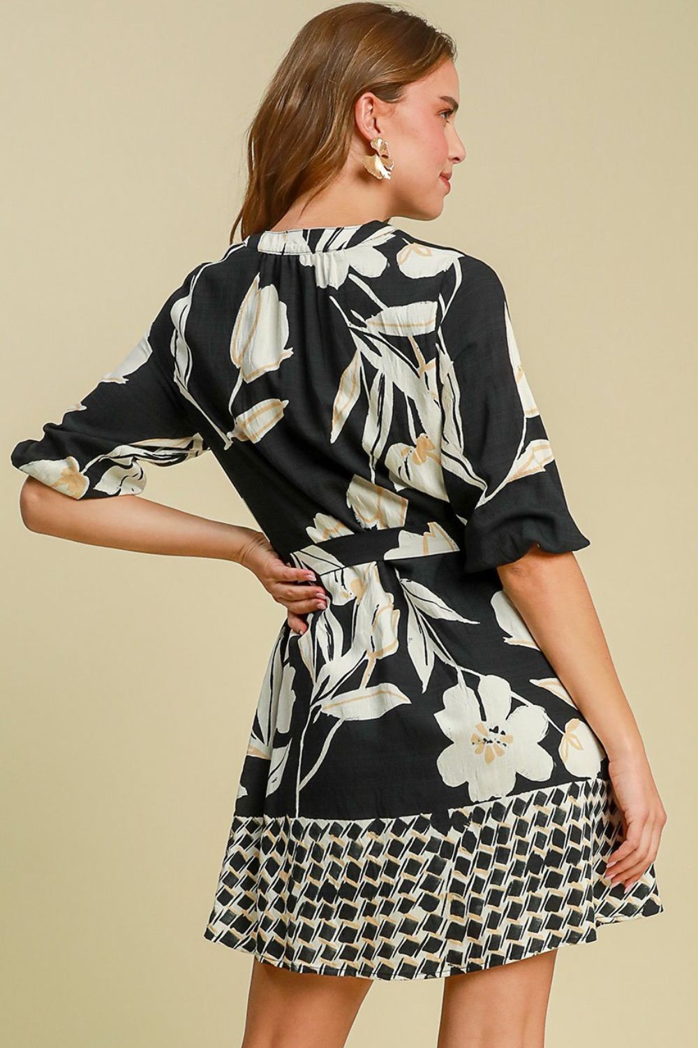 Floral Print Notched Tie Waist Mini Dress - Cute Clothing Online - In Style Chics Boutique Women's Juniors Plus Size Apparel