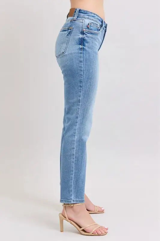 Judy Blue Mid Rise Vintage Wash Slim Jeans with Cell Phone Pocket - In Style Chics Boutique Women's Juniors Plus Size Apparel Online