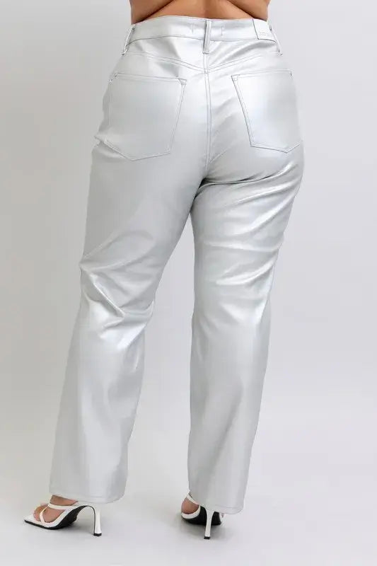 Judy Blue High Waist Silver Faux Leather Pants - In Style Chics Boutique Women's Juniors Plus Size Apparel Online