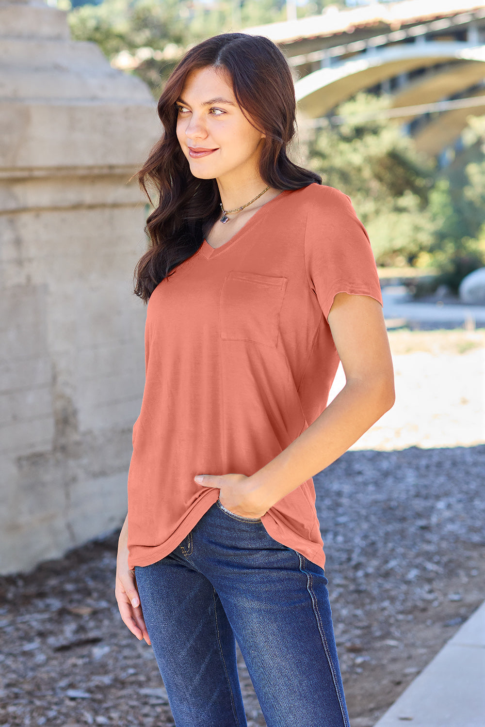 Bamboo Full Size V-Neck Short Sleeve T-Shirt - Eco Friendly - Sensitive Skin - In Style Chics Boutique Women's Juniors Plus Size Apparel Online
