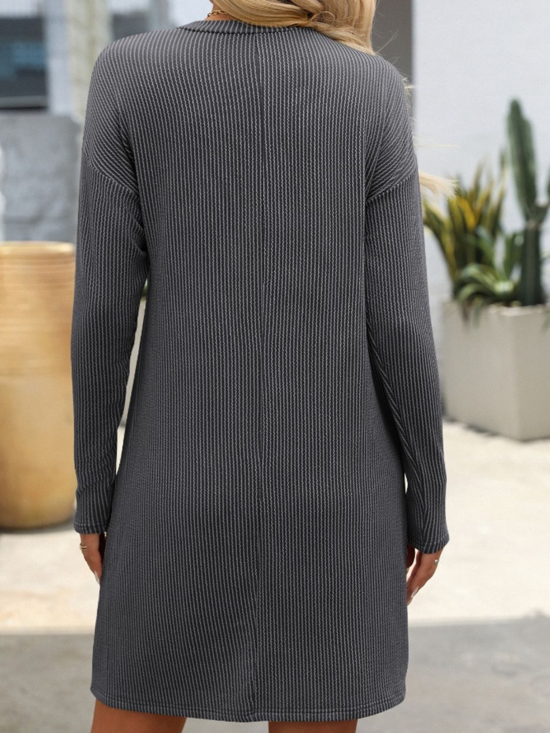 Striped Round Neck Long Sleeve Mini Dress - In Style Chics Boutique LLC