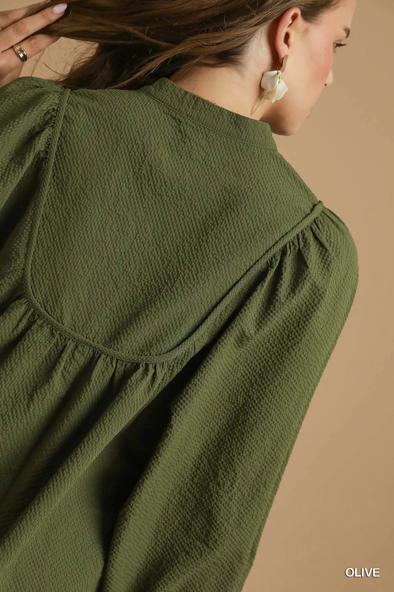 Textured Notched Blouse with Balloon Sleeves at In Style Chics Boutique